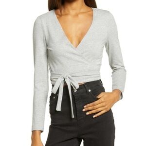 Reformation Catarina Wrap Top Sweater Knit Longsleeve V-Neck Gray Size XS